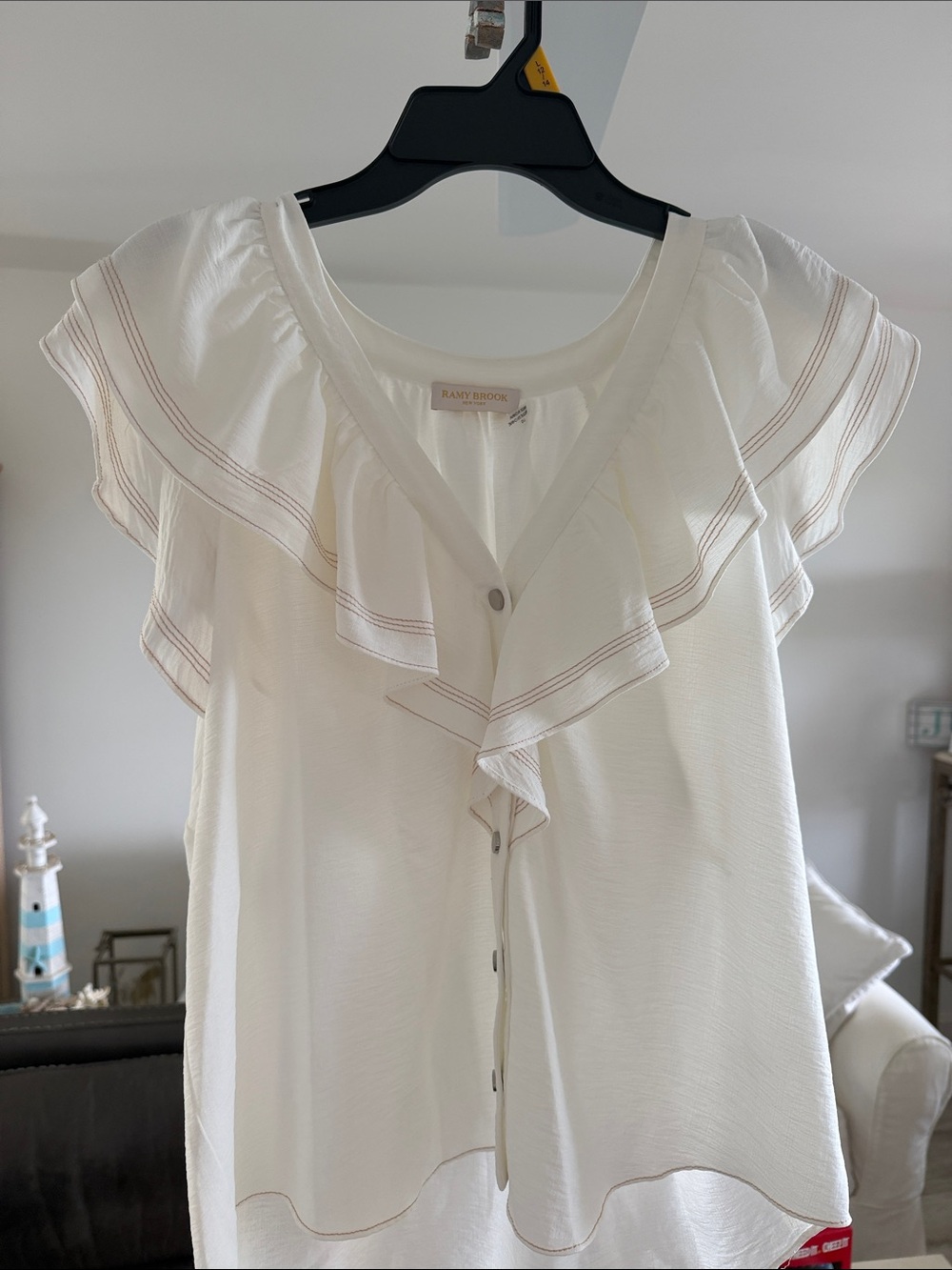 Ramy Brook Ivory Ruffle Button-Front Blouse